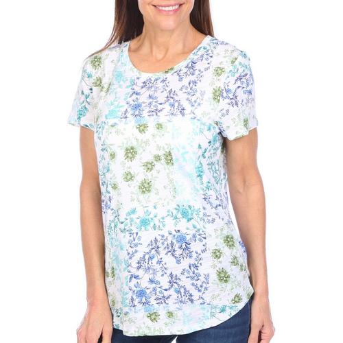 Blue Sol Womens Floral Luxey Short Sleeve Top