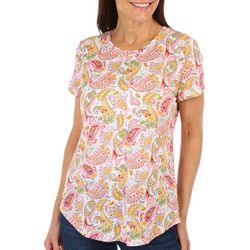 Blue Sol Womens Paisley Print Luxey Short Sleeve Top