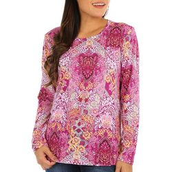 Blue Sol Womens Baroque Patchwork Long Sleeve Top