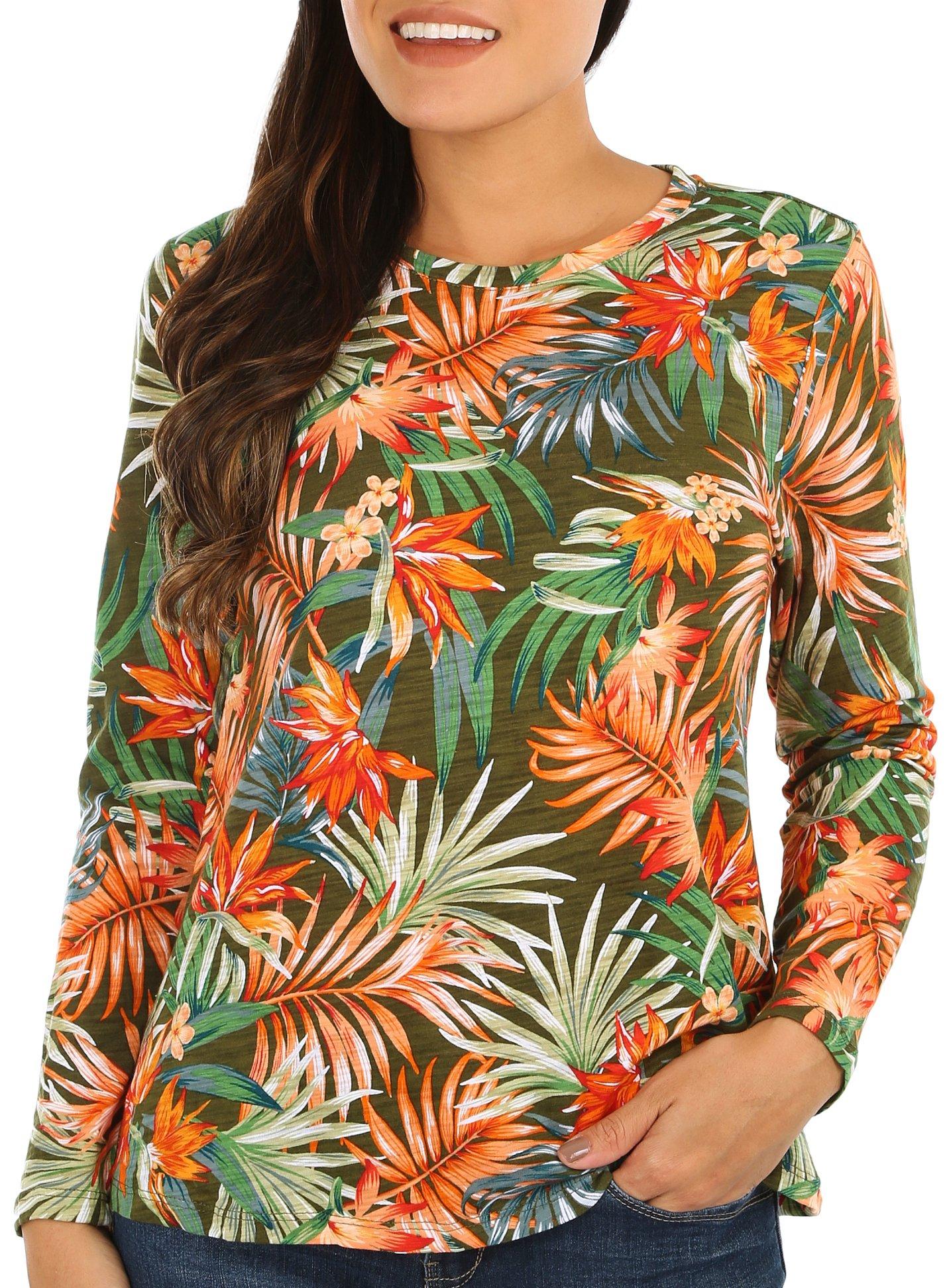 Blue Sol Womens Palm Floral Long Sleeve Top