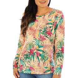 Blue Sol Womens Palm Fronds Print Long Sleeve Top