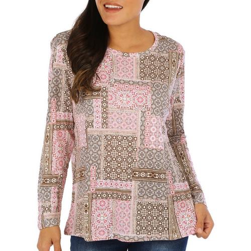 Blue Sol Womens Patchwork Mixed Print Long Sleeve