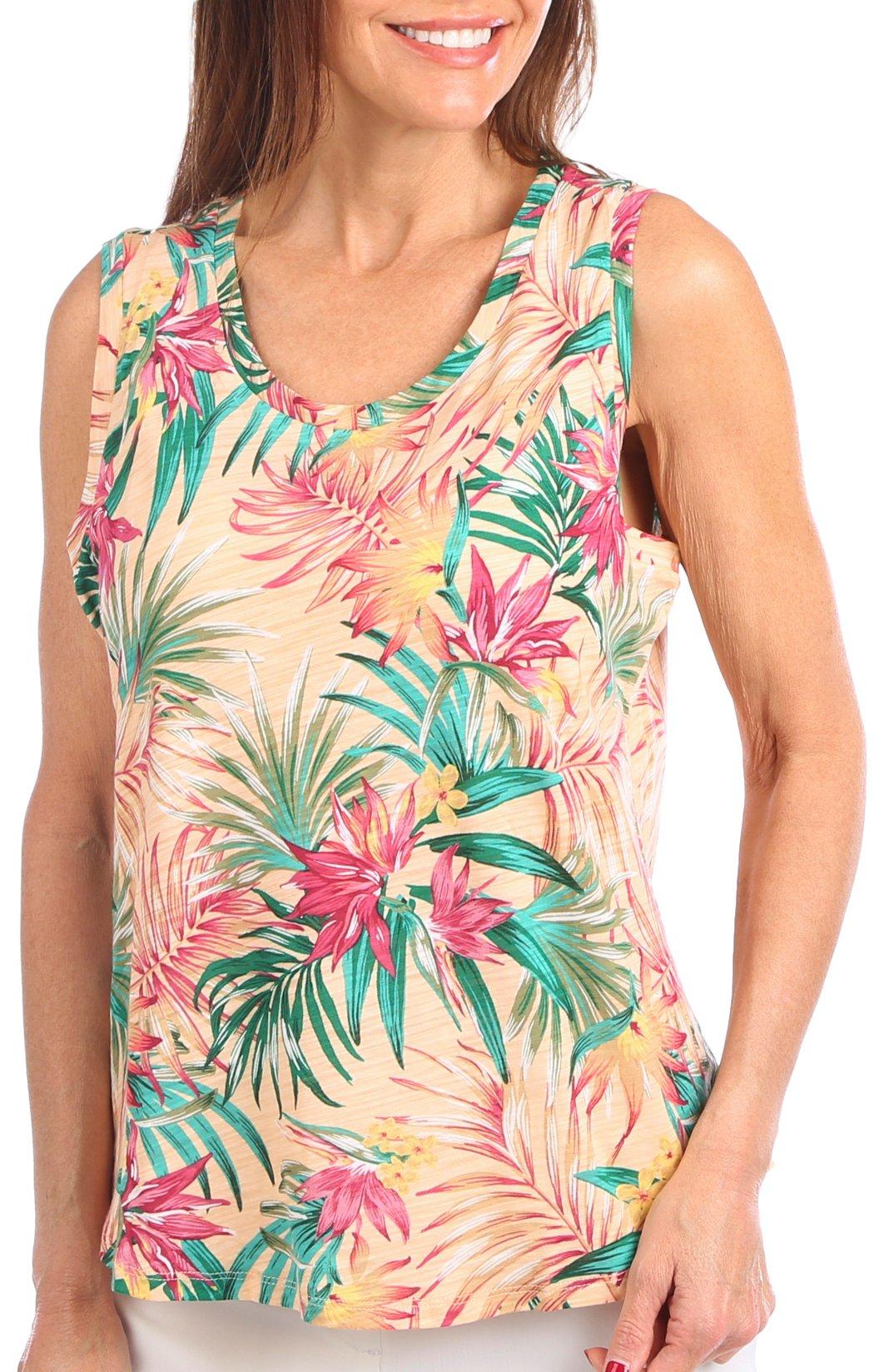 Blue Sol Womens Palm Floral Scoop Tank Top