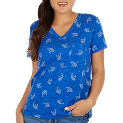 Dept 222 Womens Luxey Paisley Print V-Neck Pocket T-Shirt