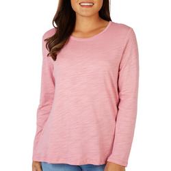 Womens Solid Sccop Neck Long Sleeve Tee