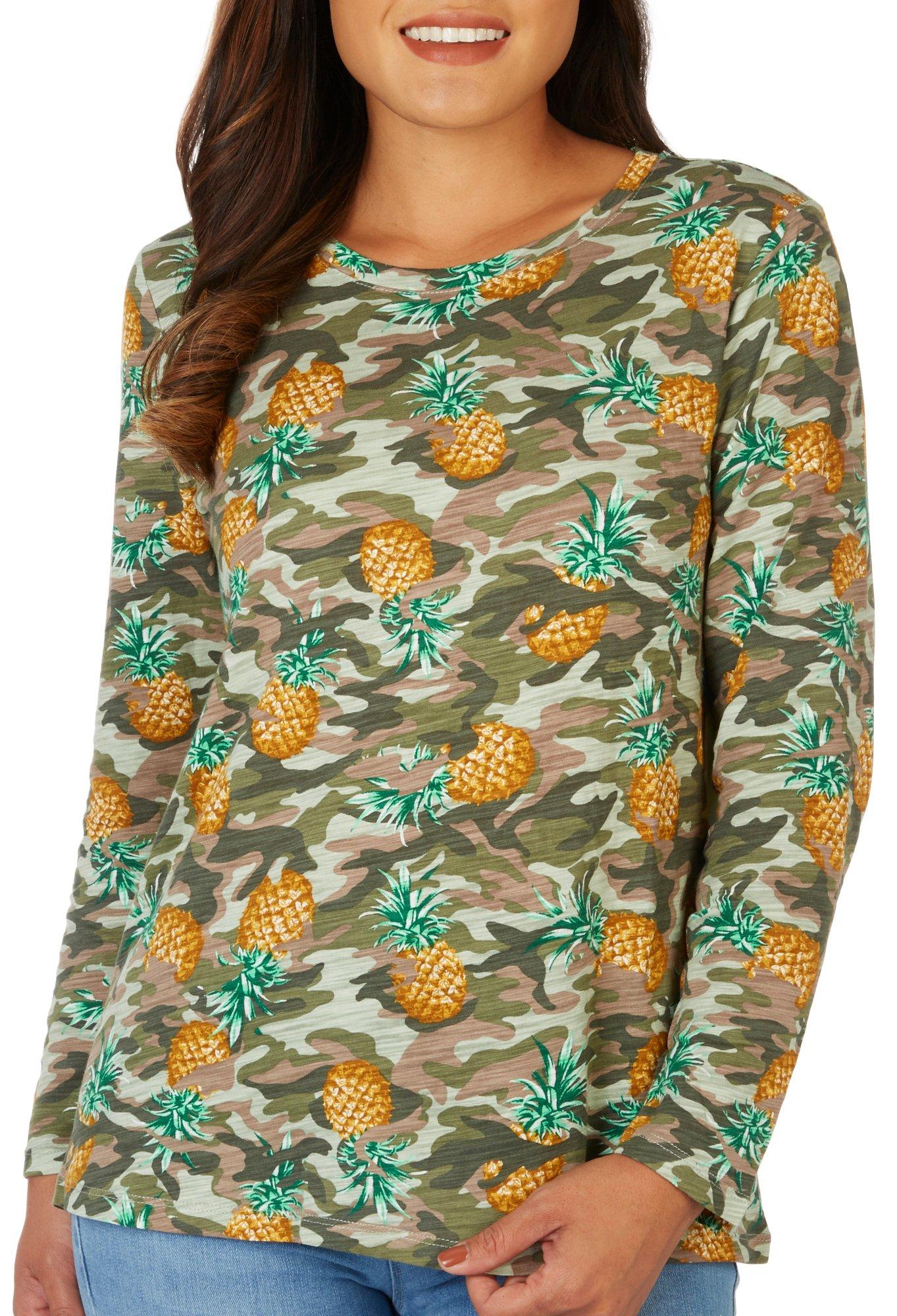 Womens Pineapple Camo Scoop Neck Long Sleeve Tee