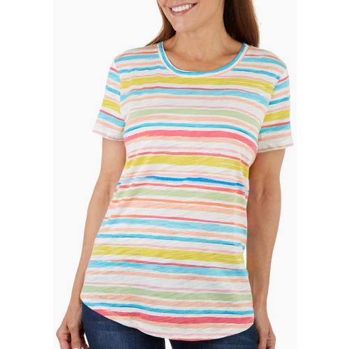 Dept 222 Womens Striped Luxey Short Sleeve Top