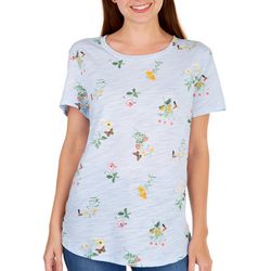 Dept 222 Womens Floral Luxey Short Sleeve Top