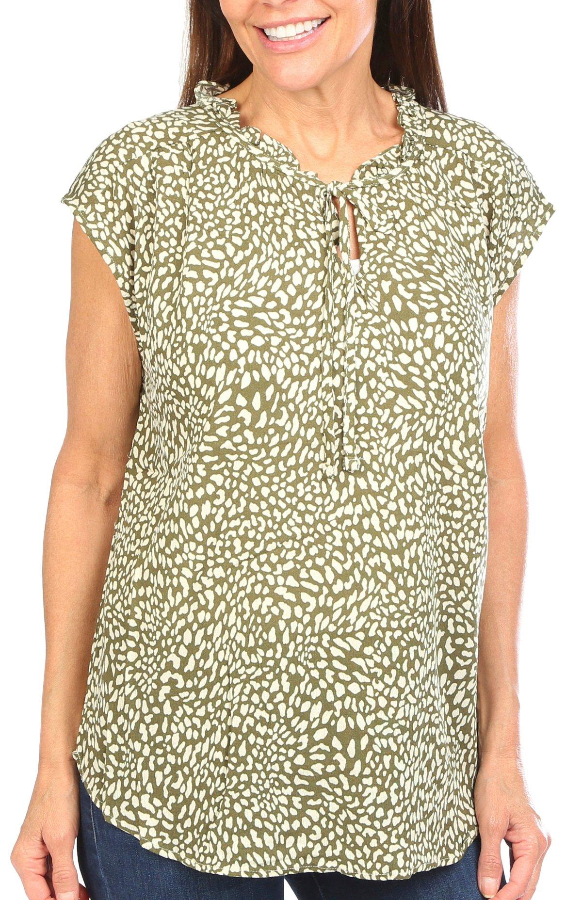 Ninety Clothing Co Womens Tie Split Neck Ruffle Sleeve Top