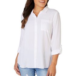 Womens Solid Button Down Long Sleeve Top