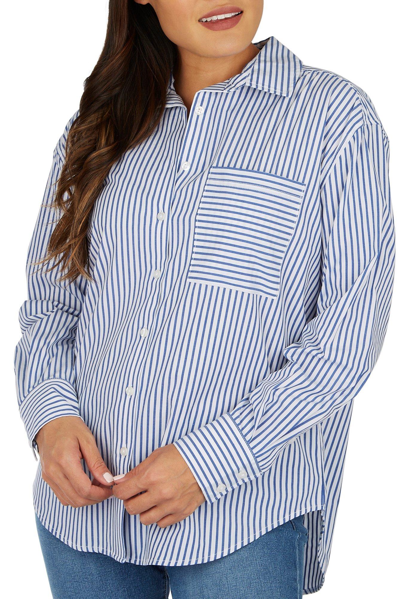 Womens Bethany Skinny Stripe Button Down Long Sleeve Top