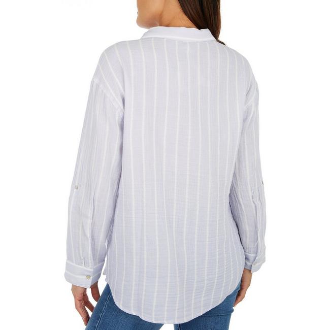 UNIONBAY Boys Long Sleeve Cotton Button Up Shirt Yankee Stripes M (8-20) New