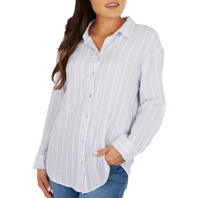UNIONBAY Boys Long Sleeve Cotton Button Up Shirt Yankee Stripes M (8-20) New