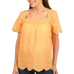 Bunulu Womens Solid Embroidered Square Neck Top