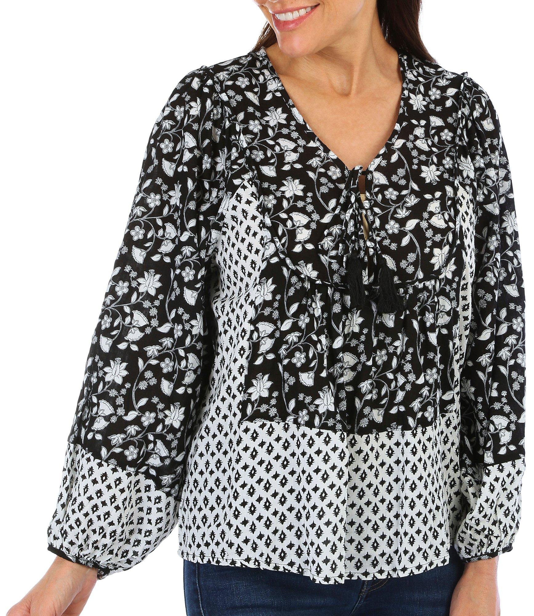 Womens Mixed Print Popover Top