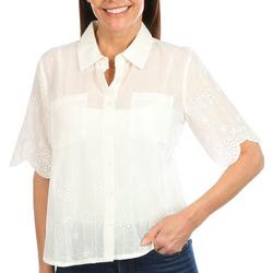 Womens Eyelet Button Down Short Sleeve Top