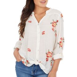 Figueroa & Flower Womens Embroidered Button Down Top