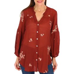 Figueroa & Flower Womens Embroidered Button Down Top