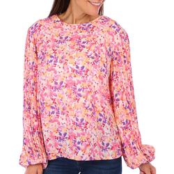 Womens Back Button Long Pleat Sleeve Top