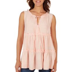 NY Collection Womens Solid Tier Sleeveless Top