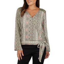 Womens Ornate Front Wrap Long Sleeve Top