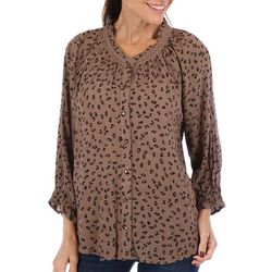 Bunulu Womens Embellished Ruffles and Lace Button Down Top