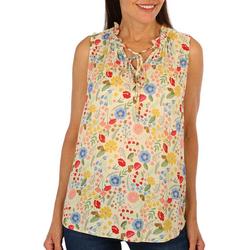 Womens Floral Crochet Embellished Sleeveless Top