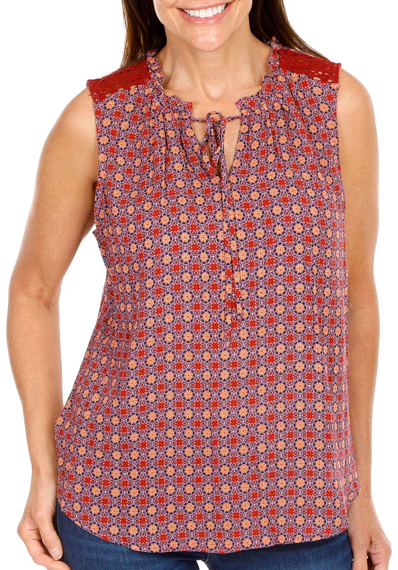 Bunulu Womens Print Crochet Sleeveless Top