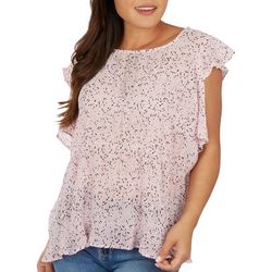Womens Printed Accordion Pleat Cold Shoulder Top