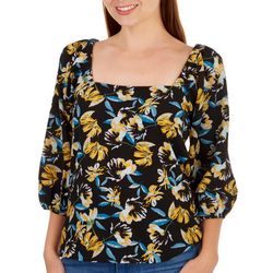 Harve Benard Womens Floral Square Neck Short Sleeve Top