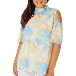 Cha Cha Vente Womens Smocked Cold Shoulder Short Sleeve Top