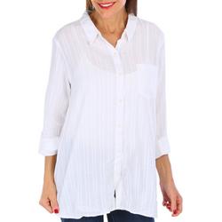 Womens Long Sleeve Solid Button Down Top