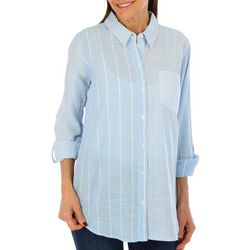 Blue Sol Womens Long Sleeve Mixed Stripe Button Down Top