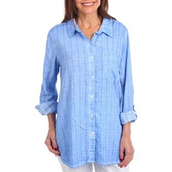 Womens Solid Button Down Collared Long Sleeve Top