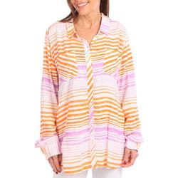 Womens Long Sleeve Striped Button Down Top