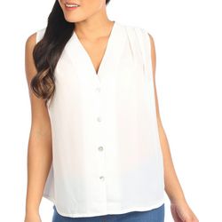 Blue Sol Womens Solid Button Down Sleeveless Top