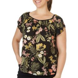 Philosophy Womens Tropical Floral Flutter Sleeve Top