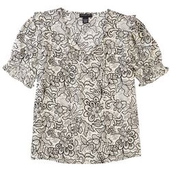 Premise Womens Floral Puff Sleeve Top