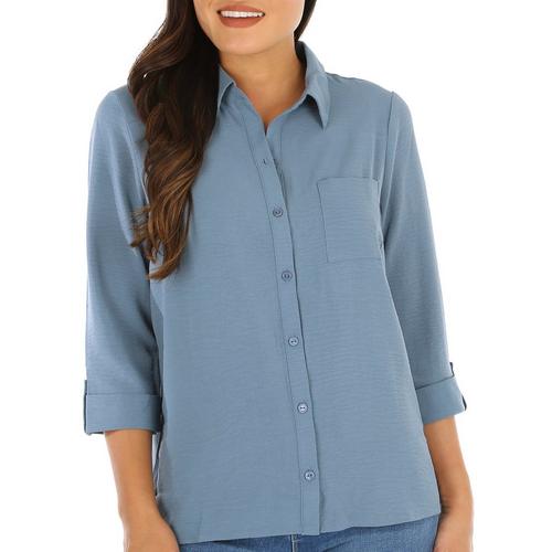 Blue Sol Womens 3/4 Sleeve Button Up Top
