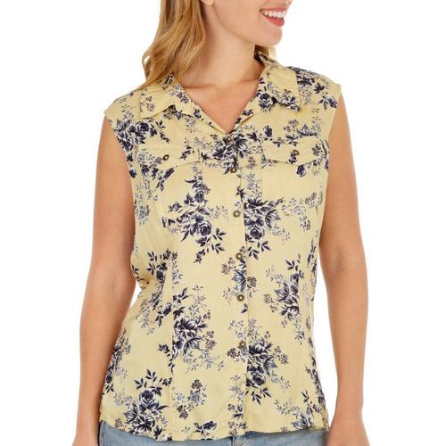 Lola P Womens Floral Tie Back Button Down