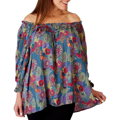 Sky & Sand Womens Floral Ruffle Scoop Neck