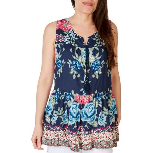 Sky and Sand Womens Floral Tiered Sleeveless Top