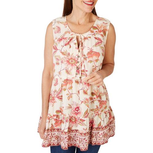 Sky and Sand Womens Floral Tiered Babydoll Sleeveless