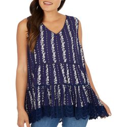 Sky & Sand Womens Floral Crocheted Sleeveless Top