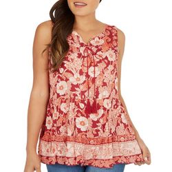 Sky and Sand Womens Embellished Floral Tiered Sleeveless Top