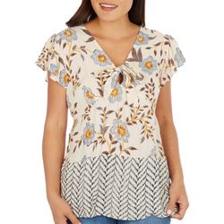 Sky & Sand Womens Floral Front Tie V-Neck Top