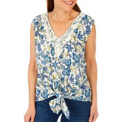 Sky & Sand Womens Floral Tie Front Sleeveless Top
