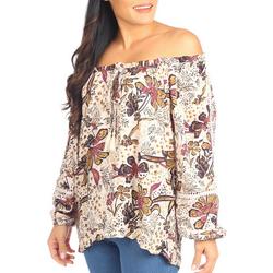 Womens Long Sleeve Floral Off the Shoulder Top