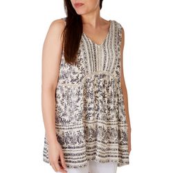 Sky and Sand Womens Mixed Print Tier Sleeveless Top