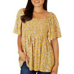 Sky & Sand Womens Floral Smocked Body Off The Shoulder Top